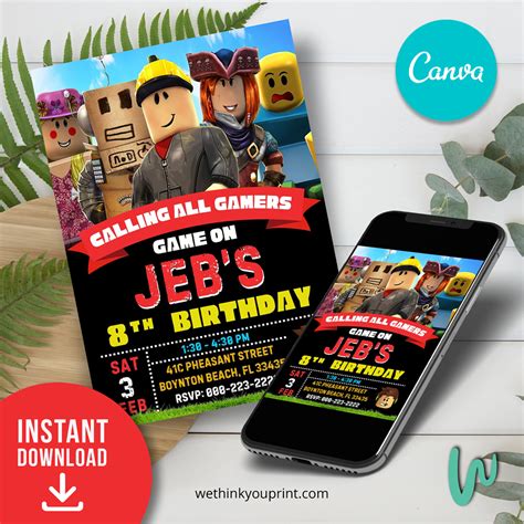 Digital Roblox Birthday Invitation Template