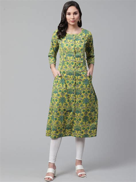 Ahika Women Green Ethnic Printed A Line Kurta Distacart