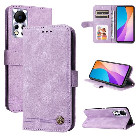 For Infinix Hot S Nfc Skin Feel Life Tree Metal Button Leather Phone Case Purple Alexnld