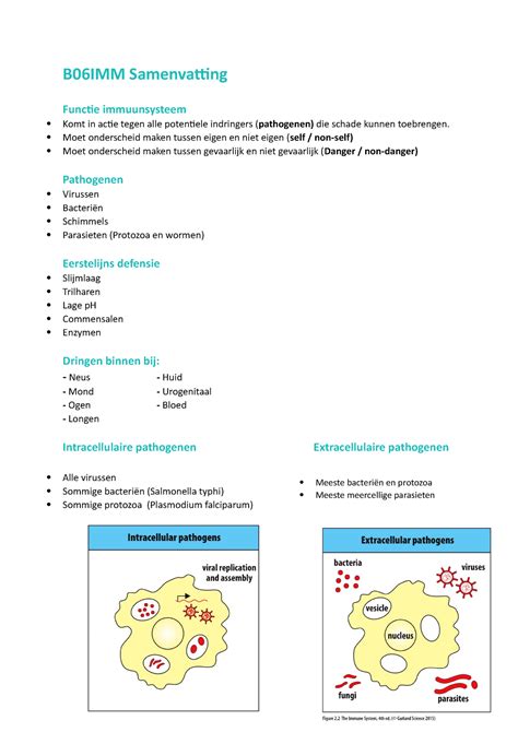 Aantekeningen Imm B06IMM Samenvatting Functie Immuunsysteem Komt In