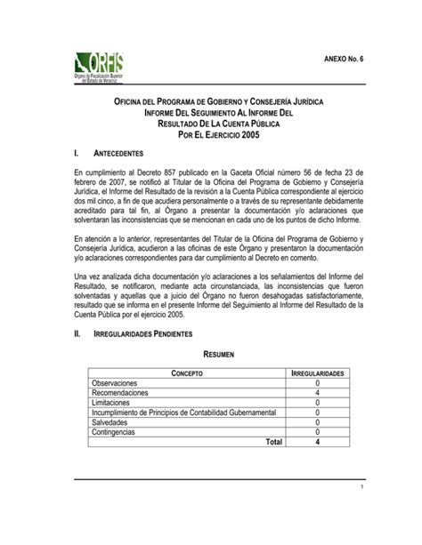 OFICINA DEL PROGRAMA DE GOBIERNO Y CONSEJER A JUR DICA