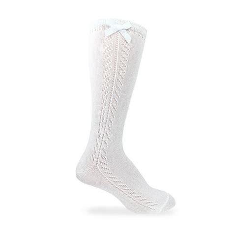 Pointelle Bow Knee High Socks For Girls In White And Pink Classic Whimsy