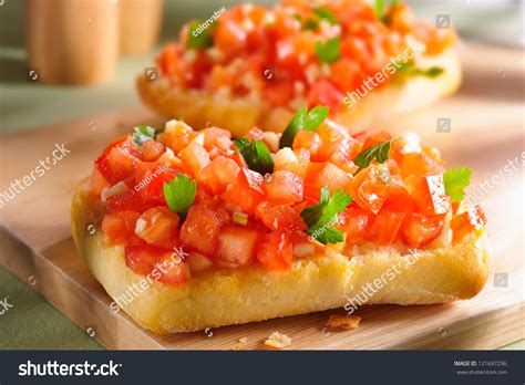 Bruschetta Grilled Ciabatta Olive Oil Chopped Stock Photo 121697296