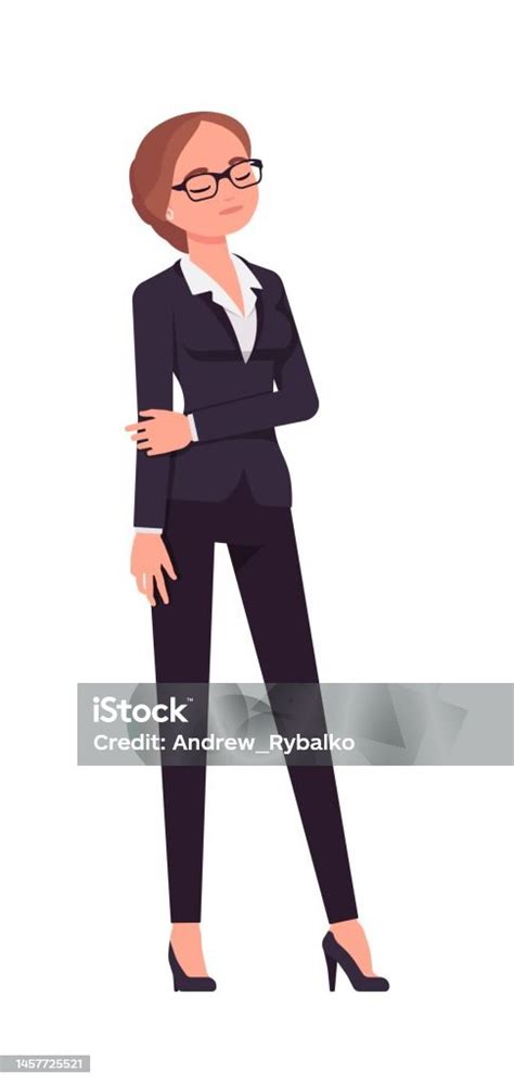 Elegant Confident Female Business Assistant Classic Pant Suit Woman Standing Stock Illustration