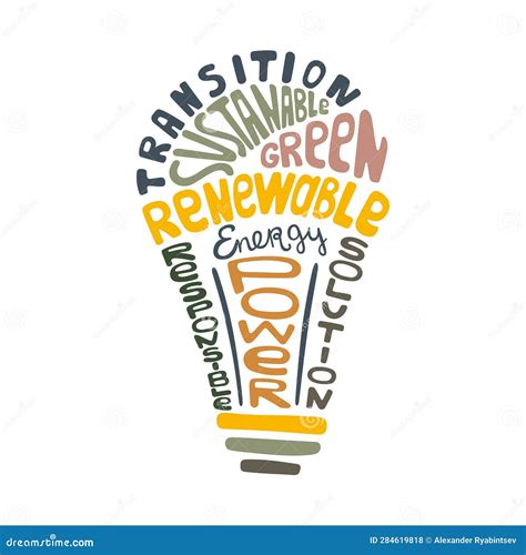 Green Energy Transition Tag Cloud Illustration. Renewable Energy Bulb