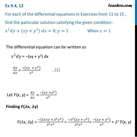 Ex 9 4 12 Find Particular Solution X2 Dy Xy Y2 Dx 0