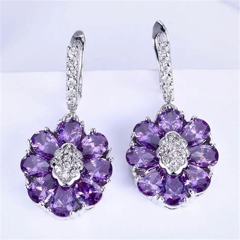 Zhe Fan Jewelry Earrings Purplemulti Color Pear Shaped Aaa Cubic Zirconia Flower Design Fashion