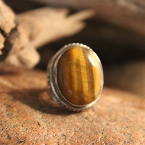 Sterling Mexico Large Tigers Eye Ring Mens Ring Heavy Grams Size