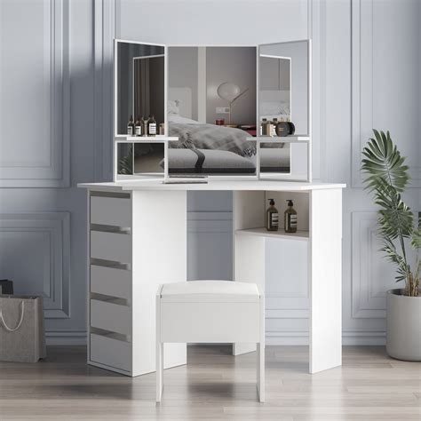 Buy Miffrovn White Corner Dressing Table Morden Bedroom Vanity Table ...