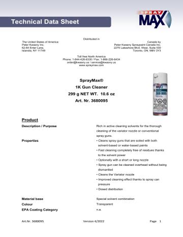 SprayMax 1K Gun Cleaner Technical Information Sheet Manualzz