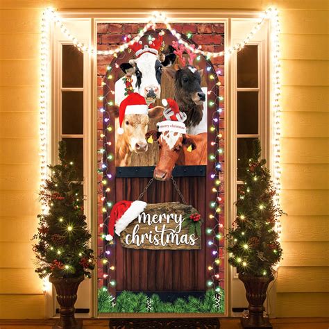 Amazon Merry Christmas Door Cover Funny Cows Door Banner Christmas