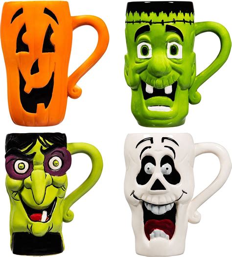 4 Pack 16 Oz Halloween Character Ceramic Latte 3 D Mugs Includes These