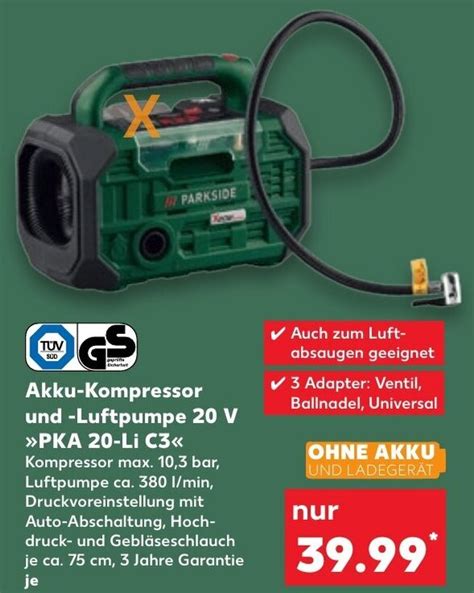 PARKSIDE Akku Kompressor Und Luftpumpe 20V PKA 20 Li C3 Aanbieding Bij