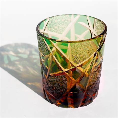 Whisky Glass Tumbler Japanese Style Edo Kiriko Glass Hand Cut To Clear 9oz Green Ebay