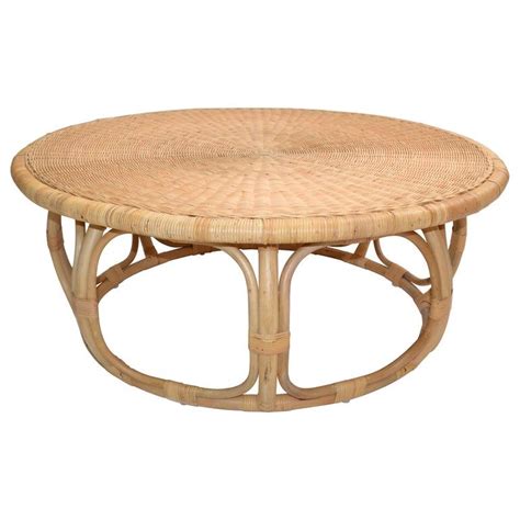 Organic Modern Round Handwoven Rattan Wicker Coffee Or Cocktail Table 1990 Round Coffee