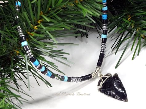 Mens Beaded Arrowhead Necklace Handmade Native American Style Etsy