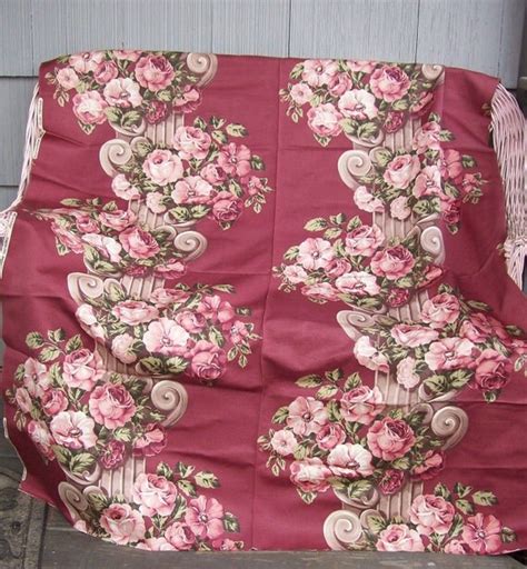 Items Similar To Reserved Vintage Barkcloth Fabric Pink Roses Columns