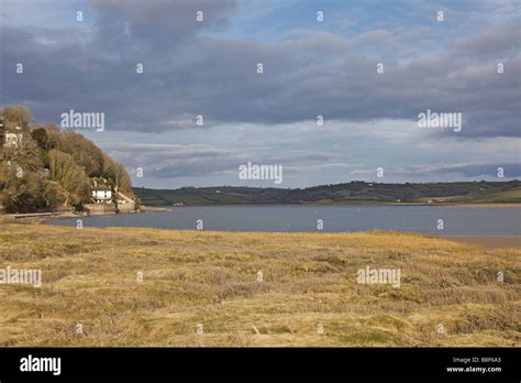 Dylan Thomas Boat House On The Taf Estuary At Laugharne In Wales Stock