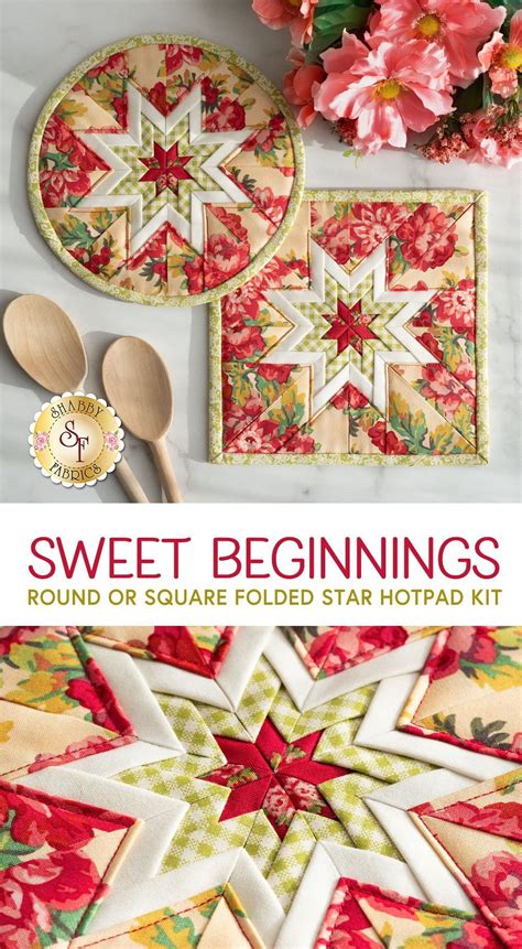 Folded Star Hot Pad Kit Round OR Squared Sweet Beginnings In Hot Pads Shabby Fabrics