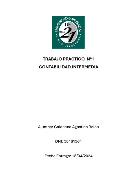 TP 1 Contabilidad Intermedia 80 TRABAJO PRACTICO N CONTABILIDAD