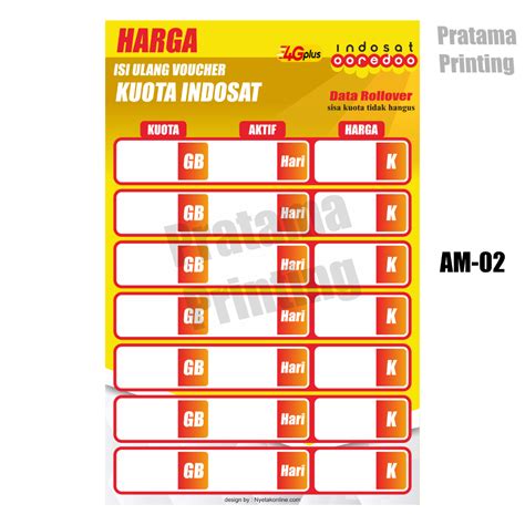 Jual Poster Daftar Harga Paket Data Konter Voucher Poster Paket Data