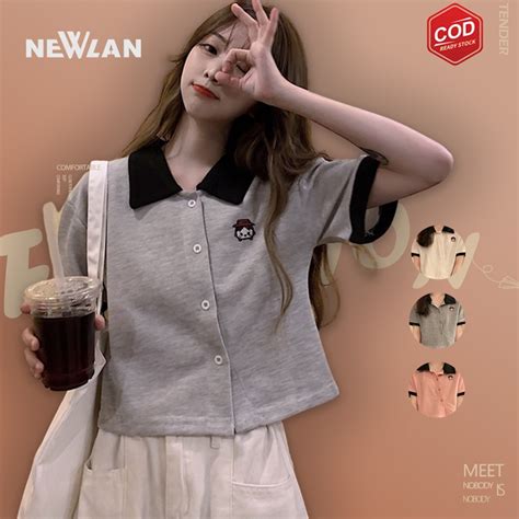 Jual Newlan ZZ049 T Shirt Lengan Pendek Gaya Korea Atasan Lengan Pendek