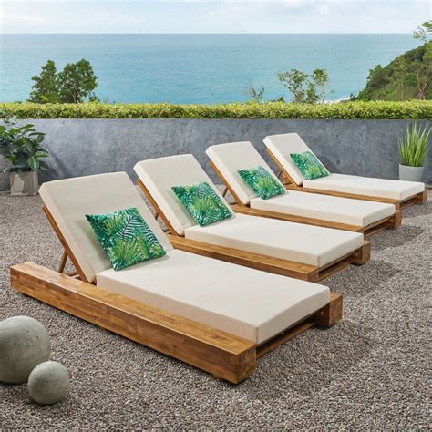 Broadway Outdoor Acacia Wood Chaise Lounge And Cushion Sets Set Of 4