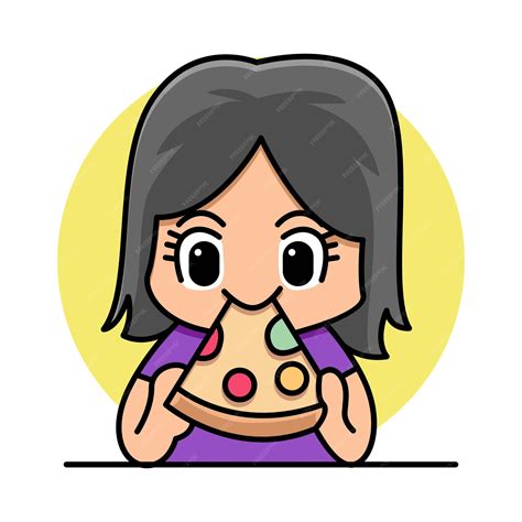 Niña De Dibujos Animados Comiendo Pizza Vector Premium