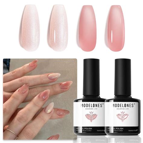 Jual Modelones Gel Nail Polish Set Pcs Ml Nude Pink Translucent Sheer Glitter French Tip