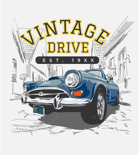 Premium Vector | Vintage slogan with vintage car in the city illustration