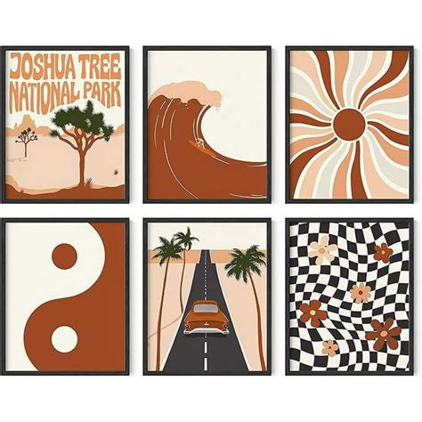 Haus And Hues Boho Wall Art Decor Set Of 6 Mid Century Modern Wall