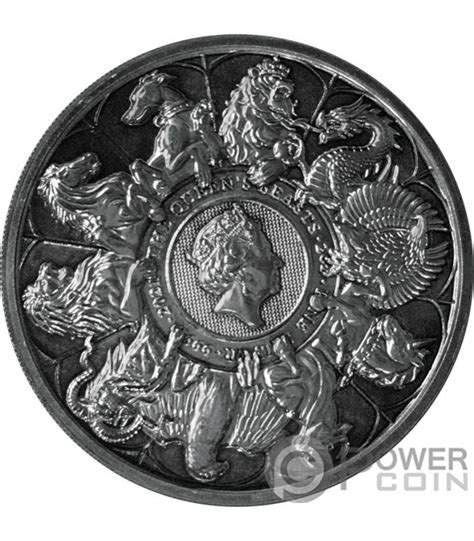 QUEENS BEASTS COMPLETER Antique Finish 2 Oz Monnaie Argent 5 United