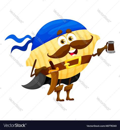 Cartoon Conchiglie Italian Pasta Pirate Character Vector Image