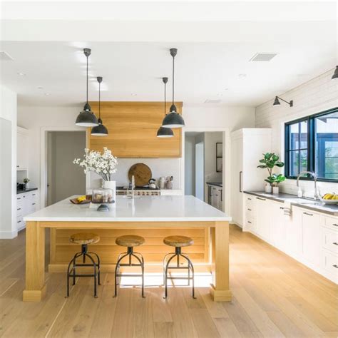 A Kitchen With An Island And Stools In It