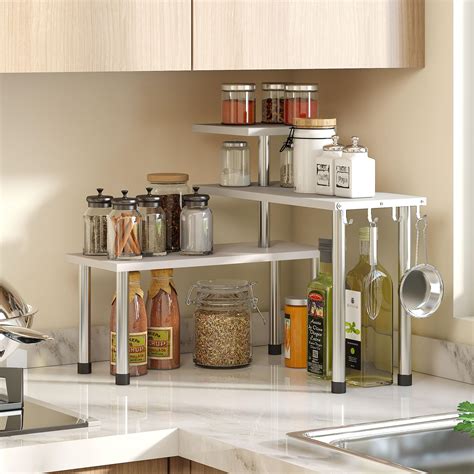 Snapklik Ghwie Countertop Organizer Corner Shelf Tier Bamboo