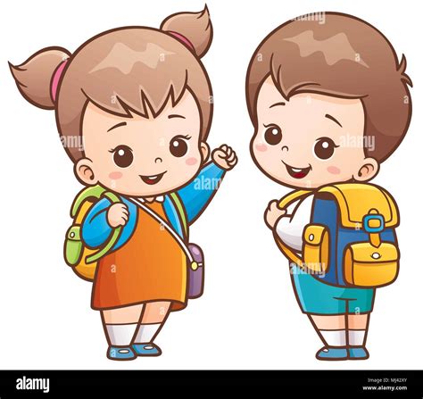 Ilustración Vectorial De Dibujos Animados Los Niños Van A La Escuela