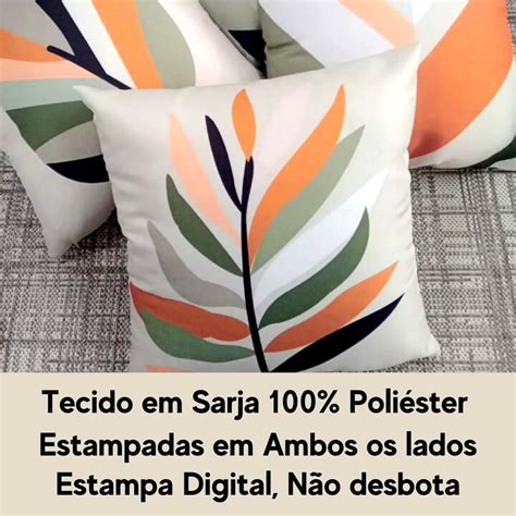 Kit Capa Almofada Moderna Folhagem Verde E Terracota X