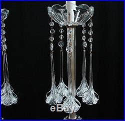 Vintage Pair French Glass Flowers Candlestick Boudoir Mantel Buffet