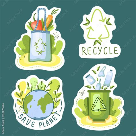 Ecological Stickers Environment Protection Sustainability Concept No Plastic Safe Planet