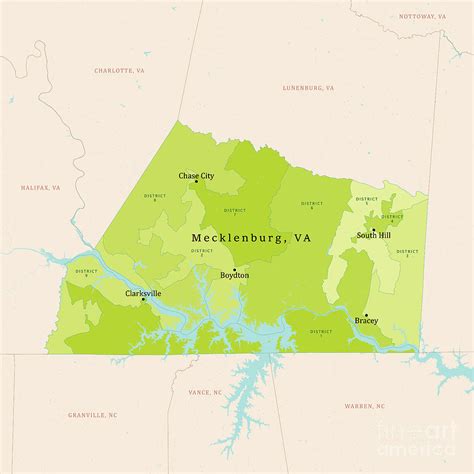 Va Mecklenburg County Vector Map Green Digital Art By Frank Ramspott