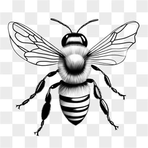 Descarga Dibujo En Blanco Y Negro De Una Abeja Con Las Alas Extendidas