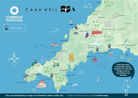 illustrated map  cornwall cornwall map places  cornwall illustrated map