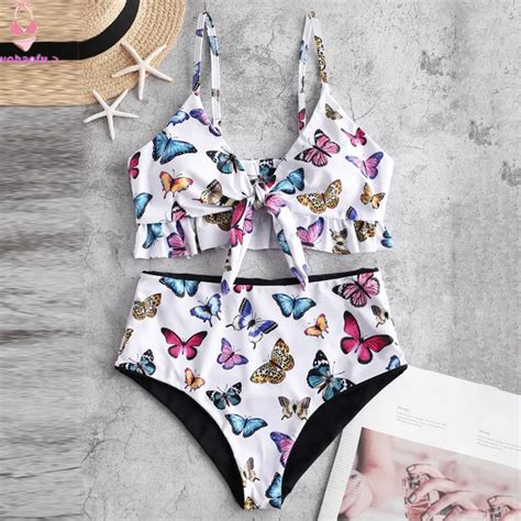 Wobaofu Women Two Pieces Bathing Suit Top Ruffled With High Waisted Bottom Bikini Set