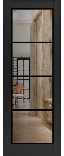 Slab Barn Door Panel Lucia 2466 Matte Black Clear Glass Sturdy