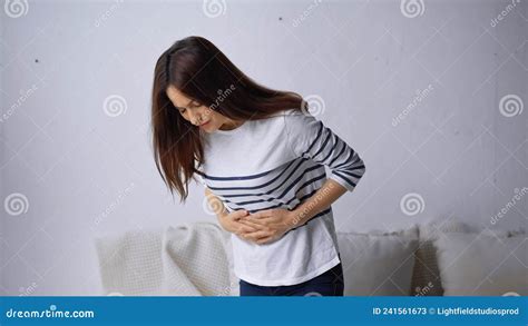 Upset Woman Touching Belly While Suffering Stock Image Image Of Pretty Suffer 241561673