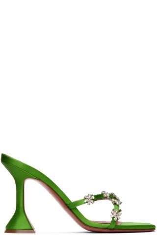 Amina Muaddi Green Lily Heeled Sandals SSENSE Canada