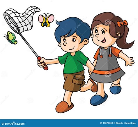 Girl Catch Butterfly Vector Illustration | CartoonDealer.com #10761954