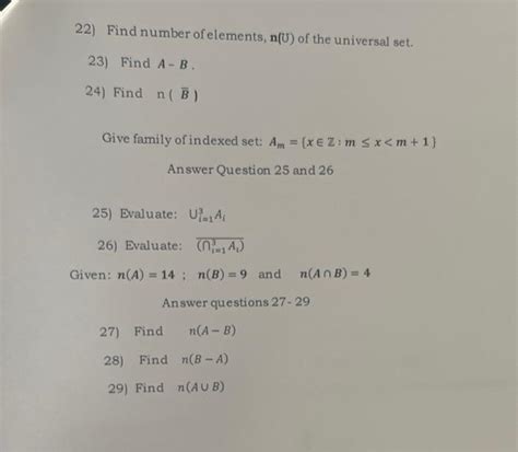 Solved Find Number Of Elements N U Of The Universal Chegg