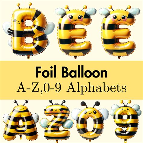 Bee Foil Balloon Alphabet Clip Art, Bee Alphabet A-Z Number 0-9 PNG