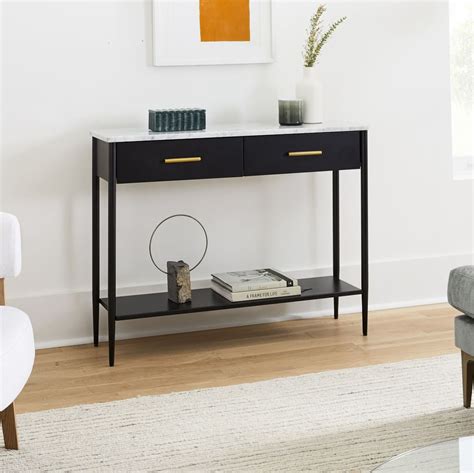 Metalwork Console With Marble Top Hot Rolled Steel Finish West Elm Uk